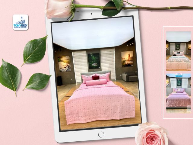 Ga trải giường cưới màu hồng