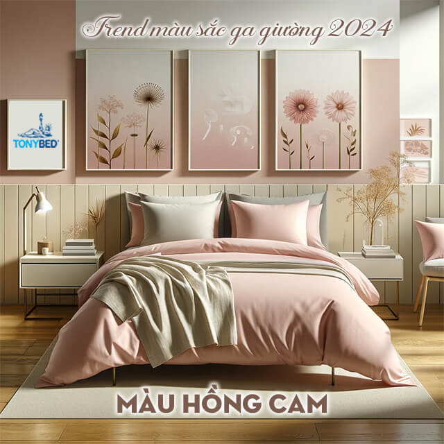 Ga giường màu hồng cam