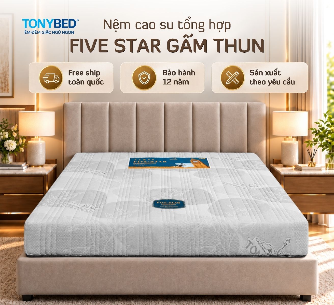 nệm cao su tổng hợp five star gấm thun