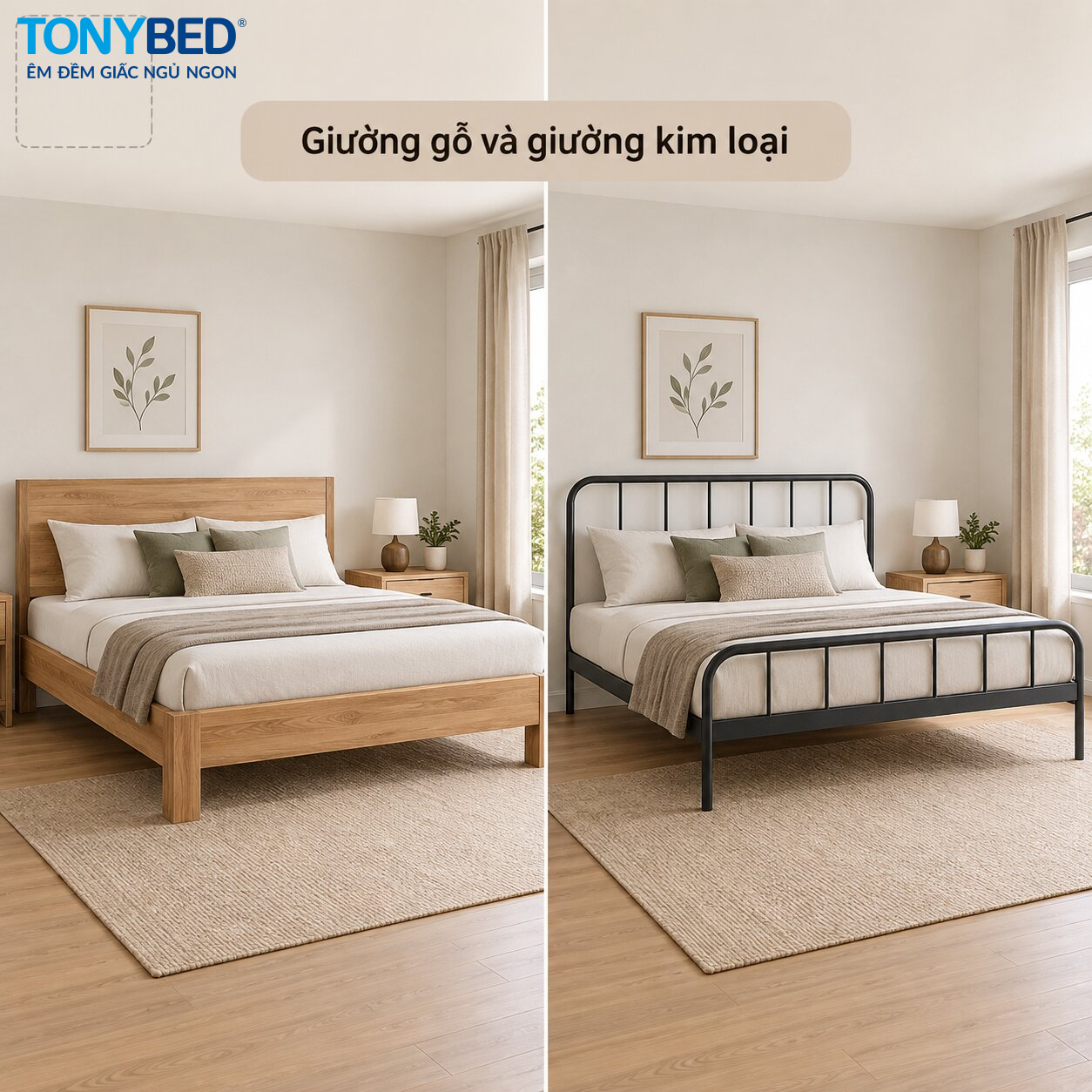 So sánh giường gỗ và giường khung kim loại