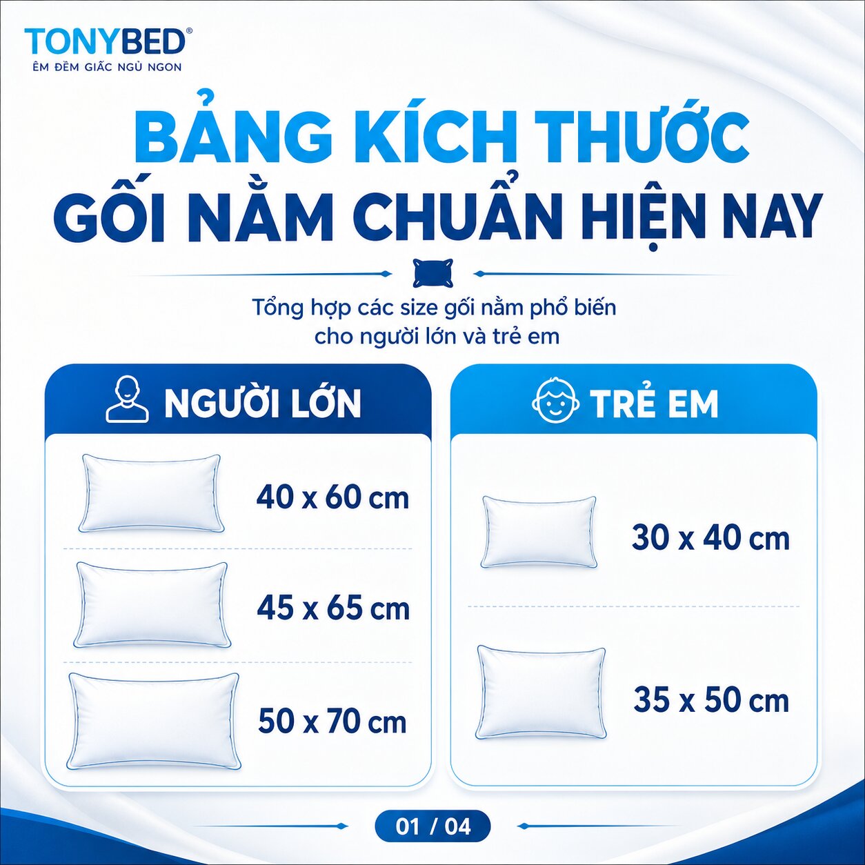 Bảng kích thước gối nằm chuẩn hiện nay
