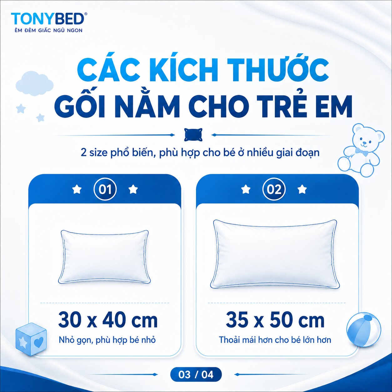 Kích thước gối nằm cho trẻ em