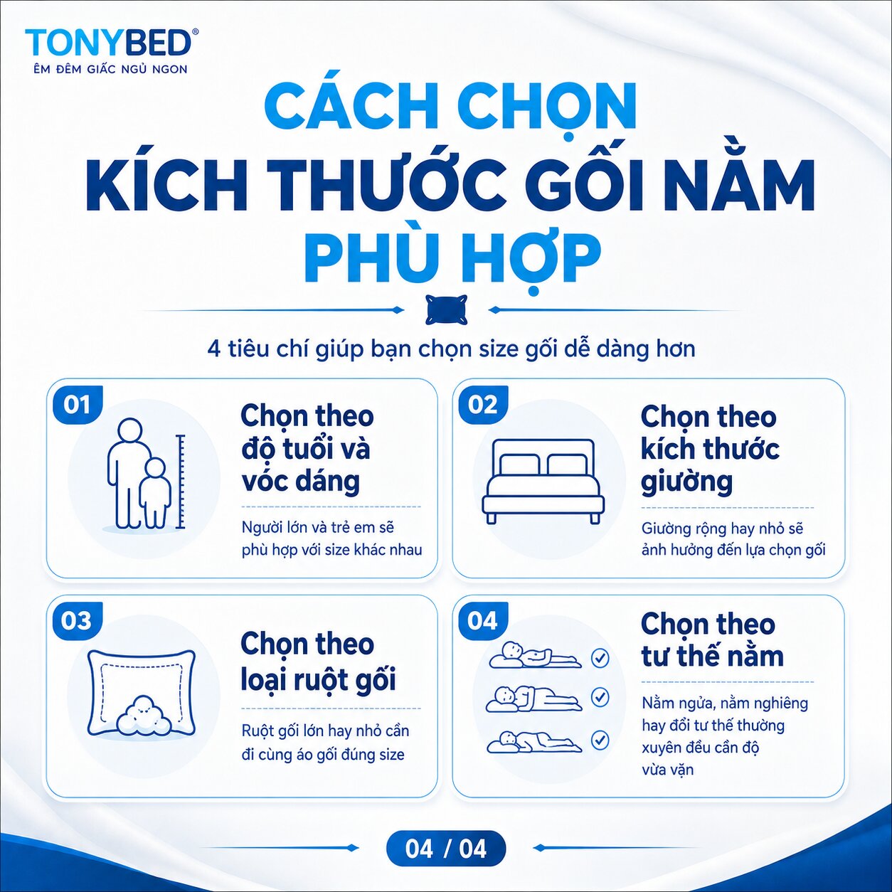 Cách chọn kích thước gối nằm phù hợp