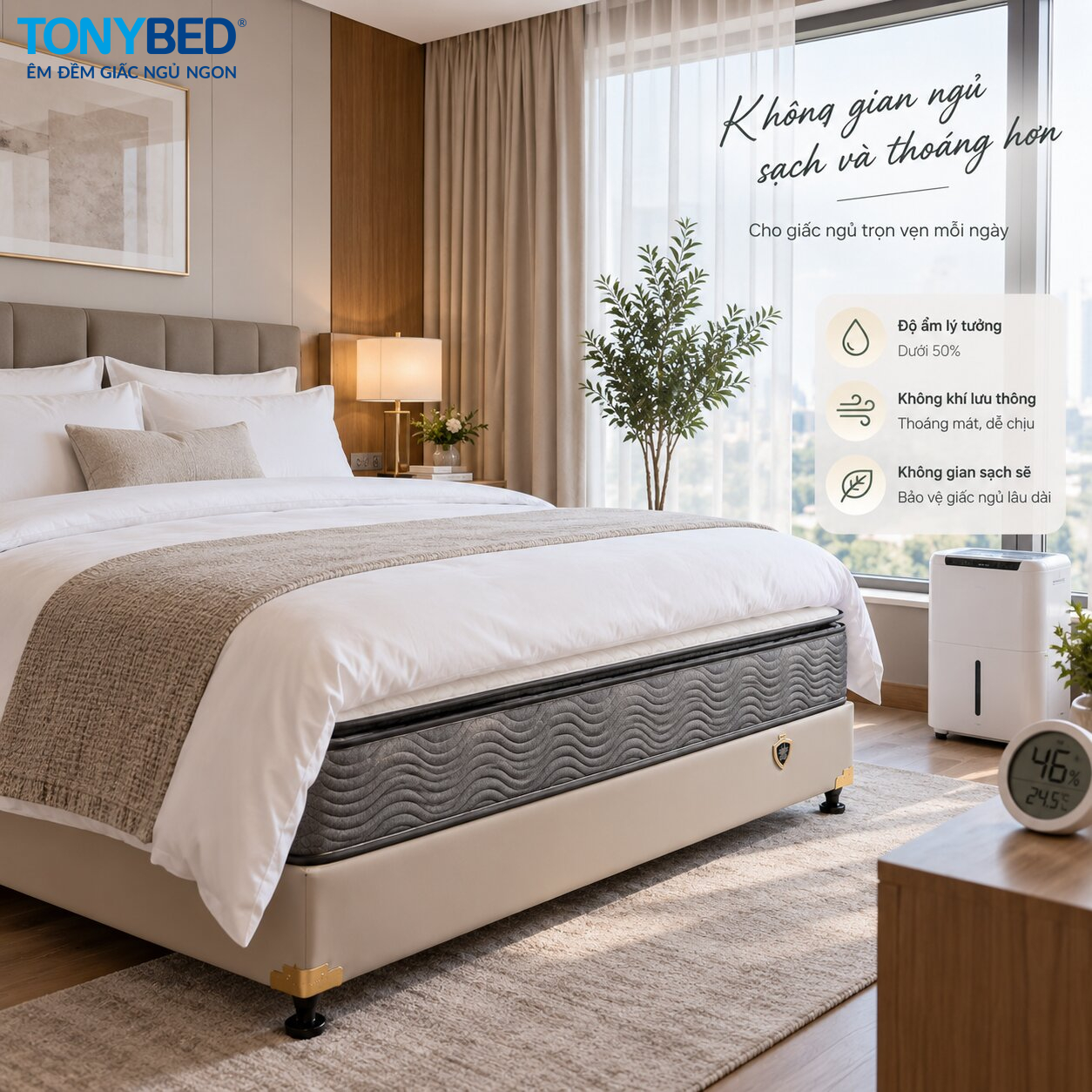 kiểm soát độ ẩm phòng ngủ hạn chế mạt bụi