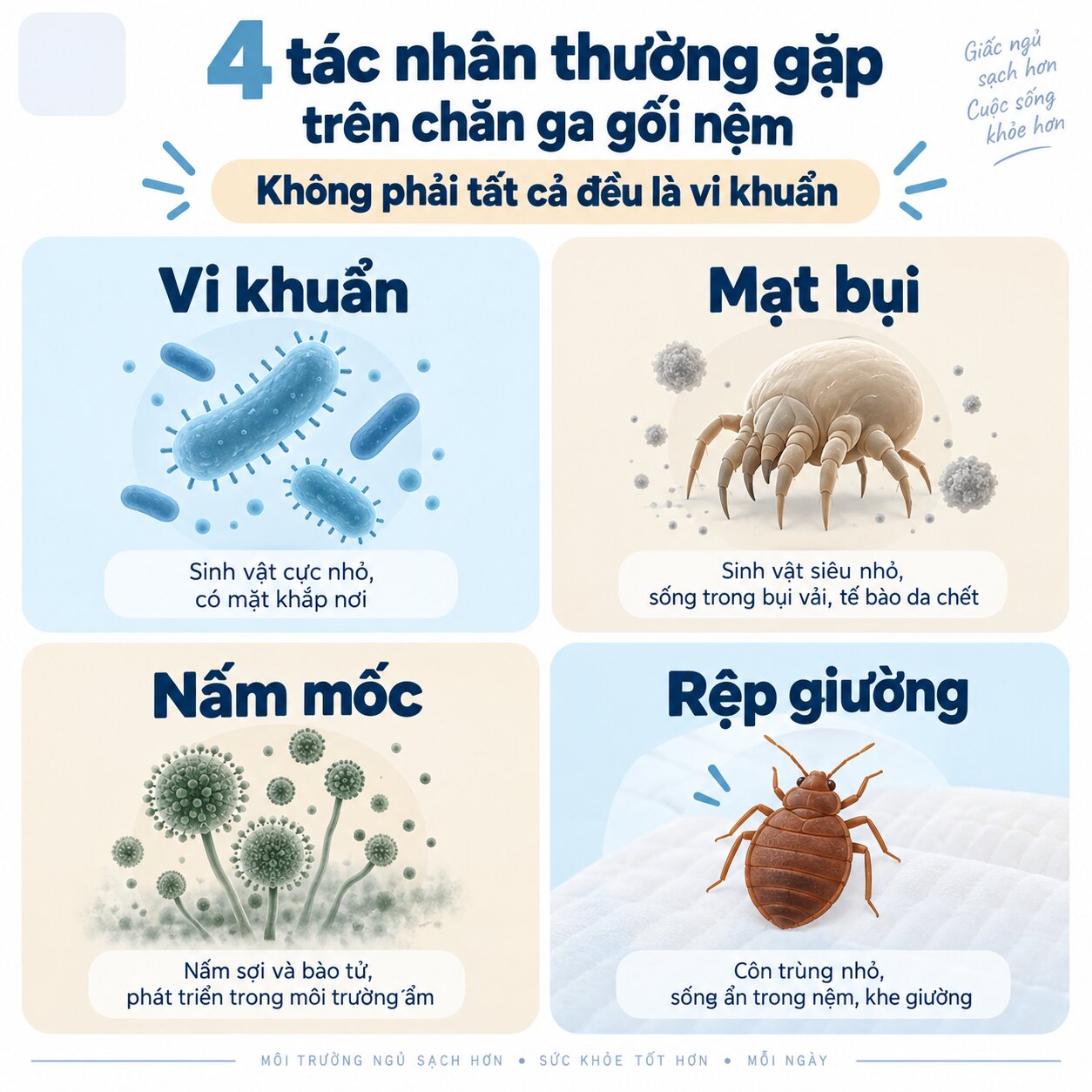 phân biệt vi khuẩn mạt bụi nấm mốc và rệp giường