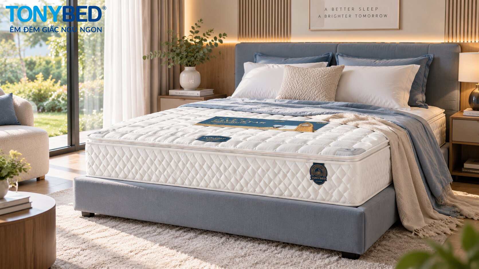 Trải nghiệm không gian ngủ êm ái chuẩn khách sạn với nệm lò xo Tonybed nguyên tấm