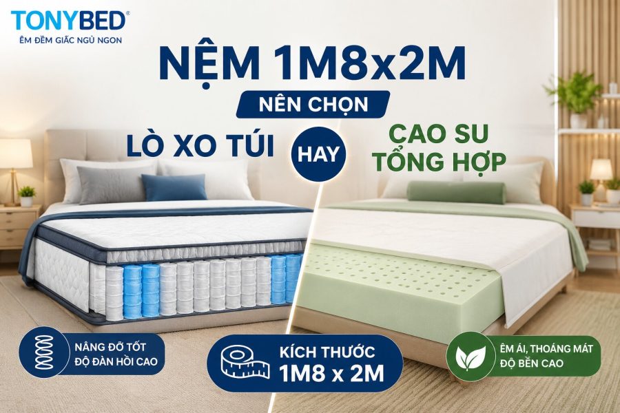 Nem 1m8x2m nen chon lo xo tui hay cao su tong hop