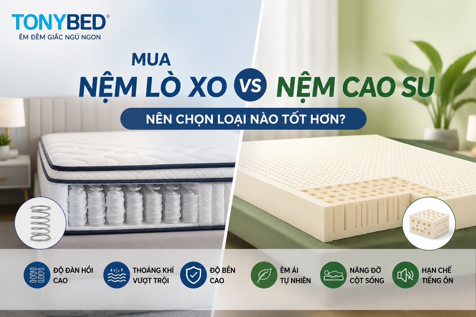 Nên mua nệm lò xo hay cao su