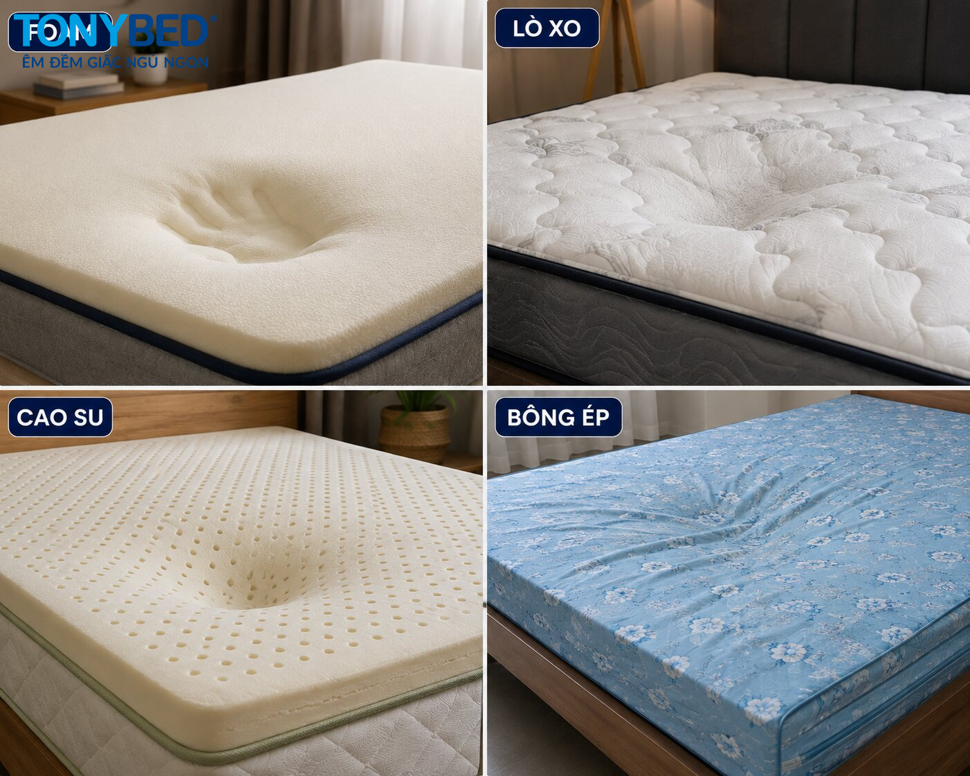 Các dạng nệm Foam lò xo cao su và bông ép bị lún