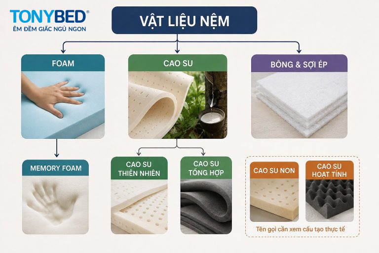 Các loại vật liệu làm nệm phổ biến hiện nay