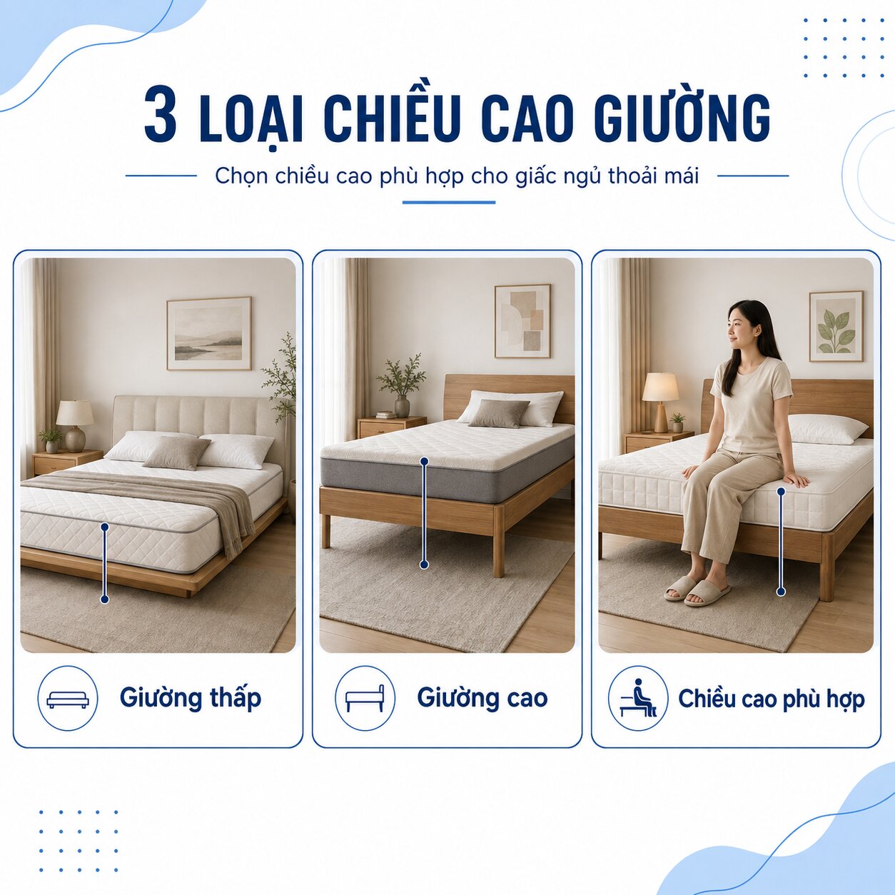 Cách chọn độ dày nệm bông ép theo chiều cao khung giường