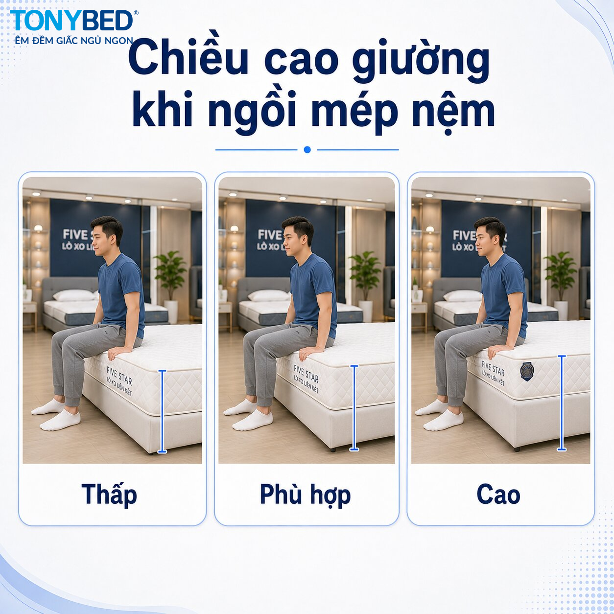 Cách chọn độ dày nệm lò xo theo chiều cao khung giường