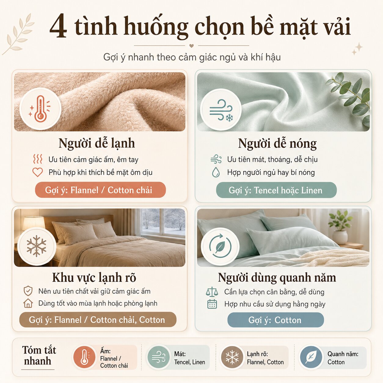 Cách chọn ga giường mùa đông theo nhu cầu