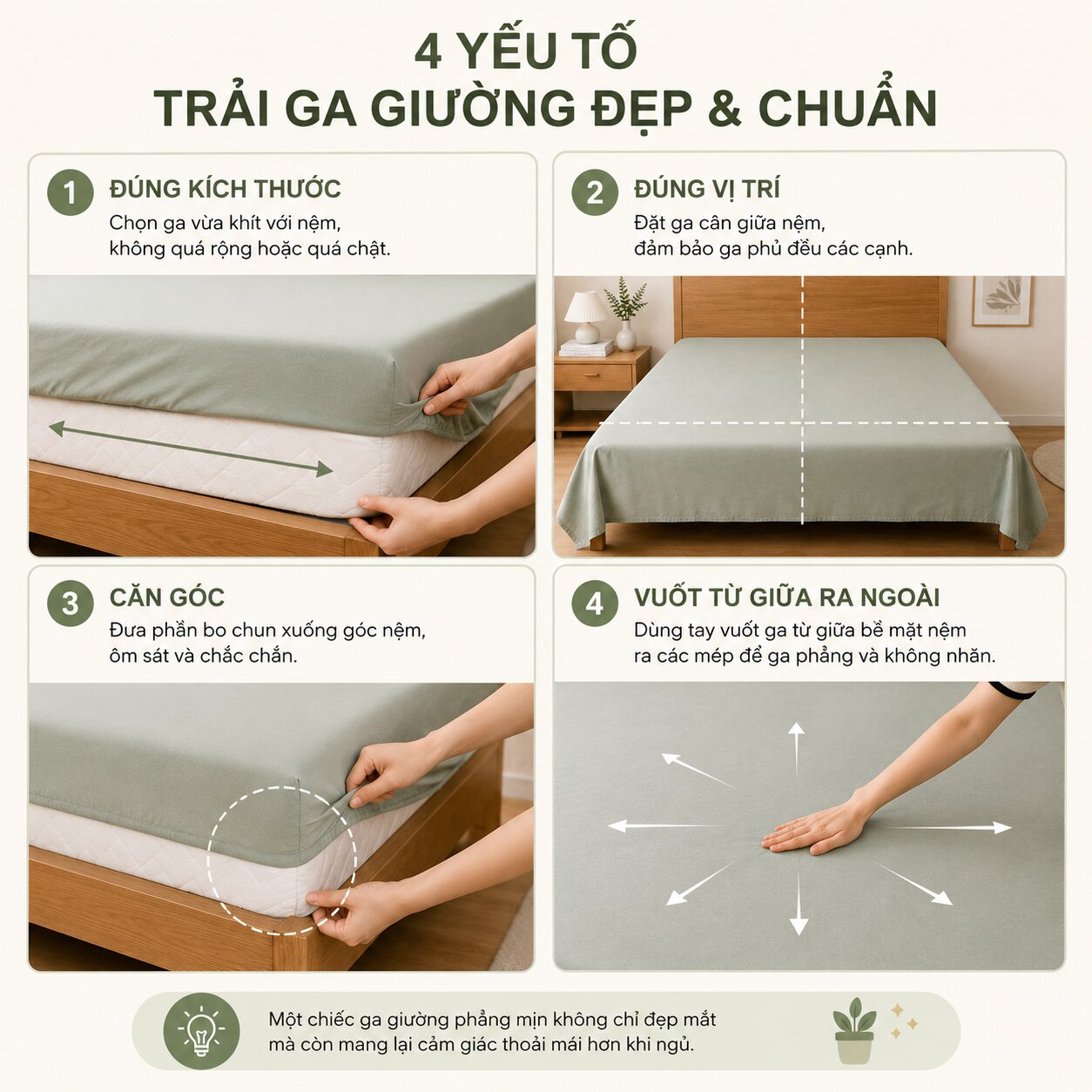 Cách trải ga giường phẳng và hạn chế nhăn