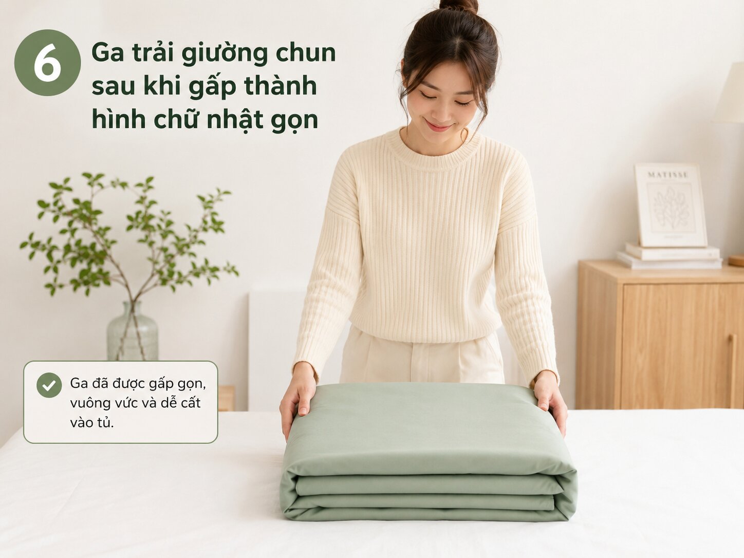 Ga trải giường chun sau khi gấp thành hình chữ nhật gọn