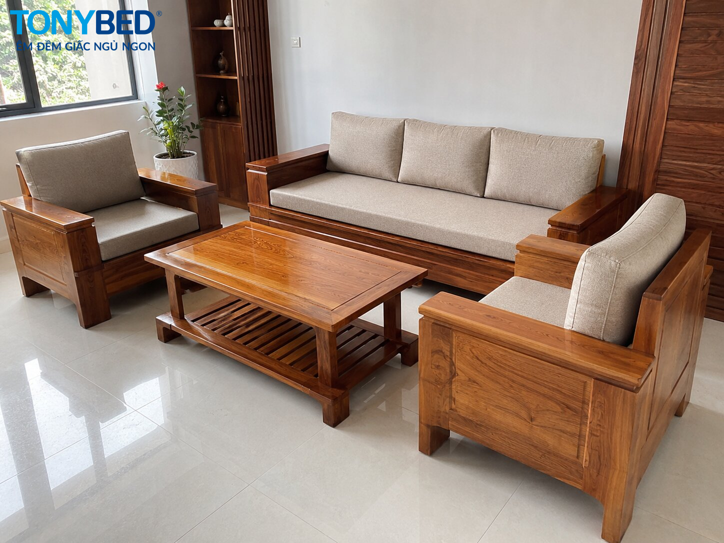 Nệm salon lót ghế gỗ phòng khách