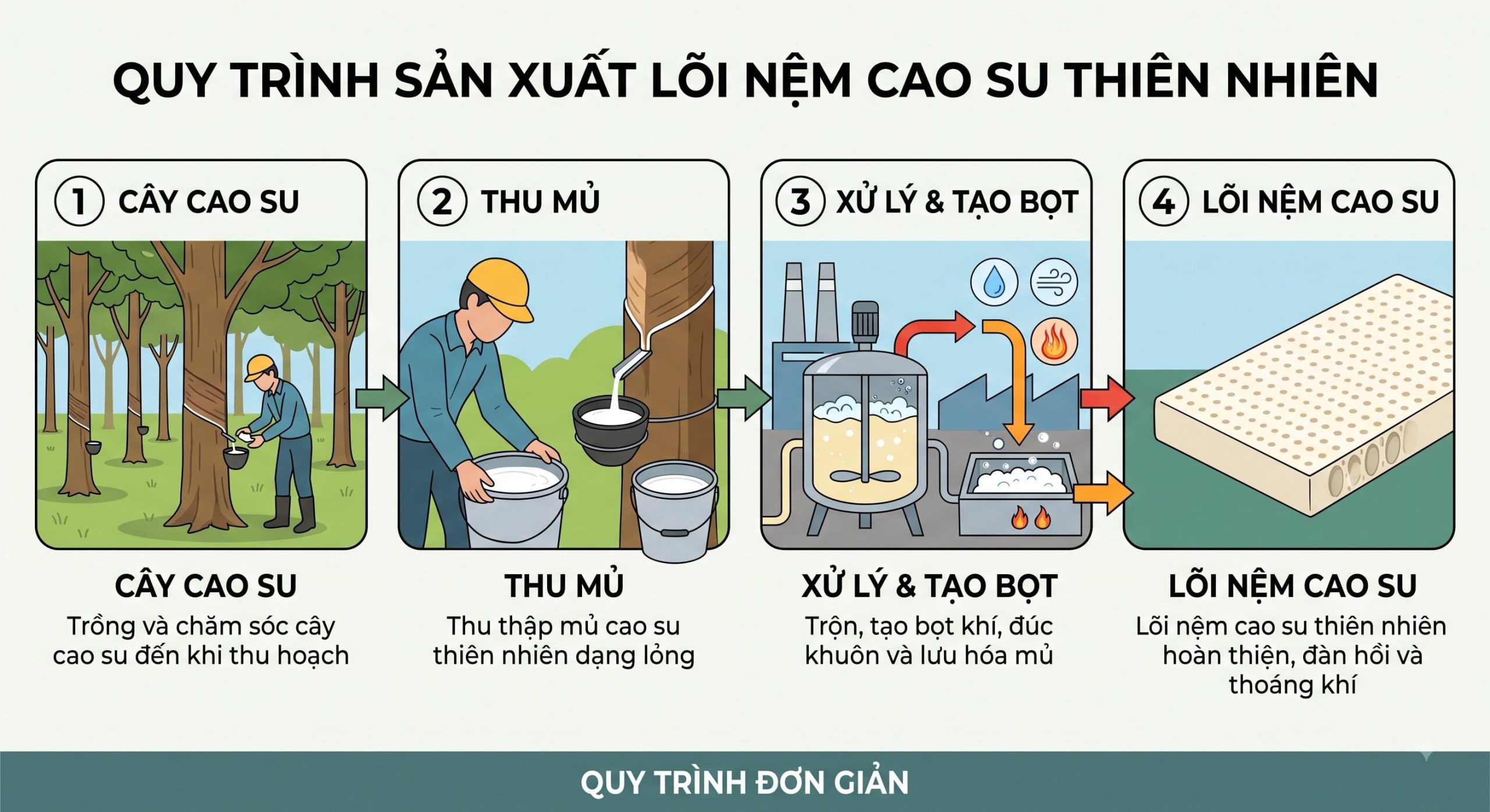 Quy trình từ mủ cao su thiên nhiên đến lõi nệm