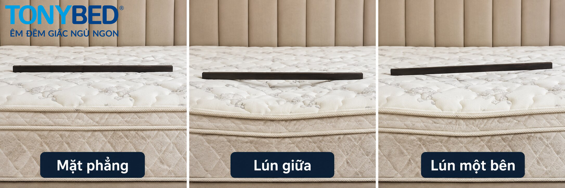 So sánh nệm bình thường lún giữa và lún một bên