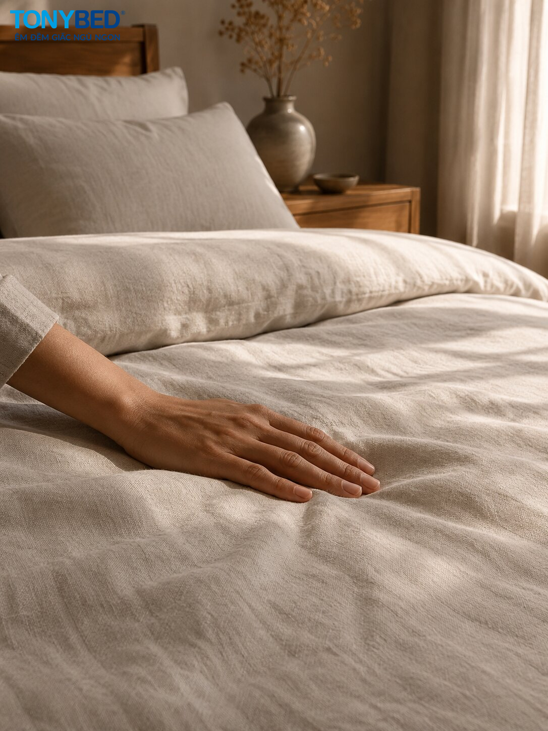 cảm giác bề mặt ga trải giường Linen