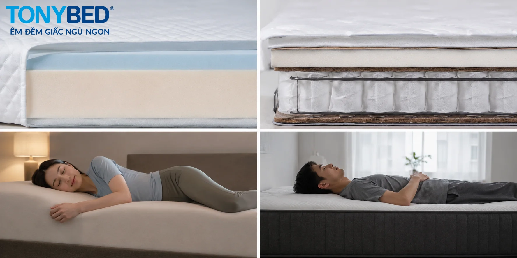 cảm giác nằm trên nệm foam và nệm lò xo