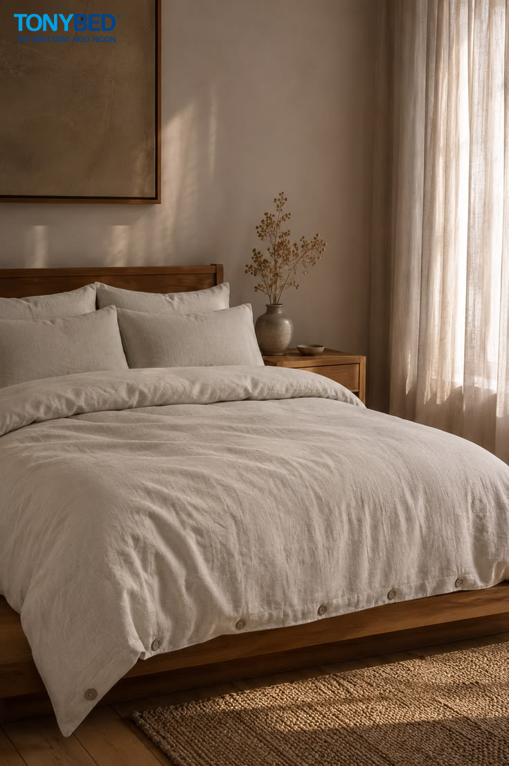 cận cảnh bề mặt vải Linen làm ga giường