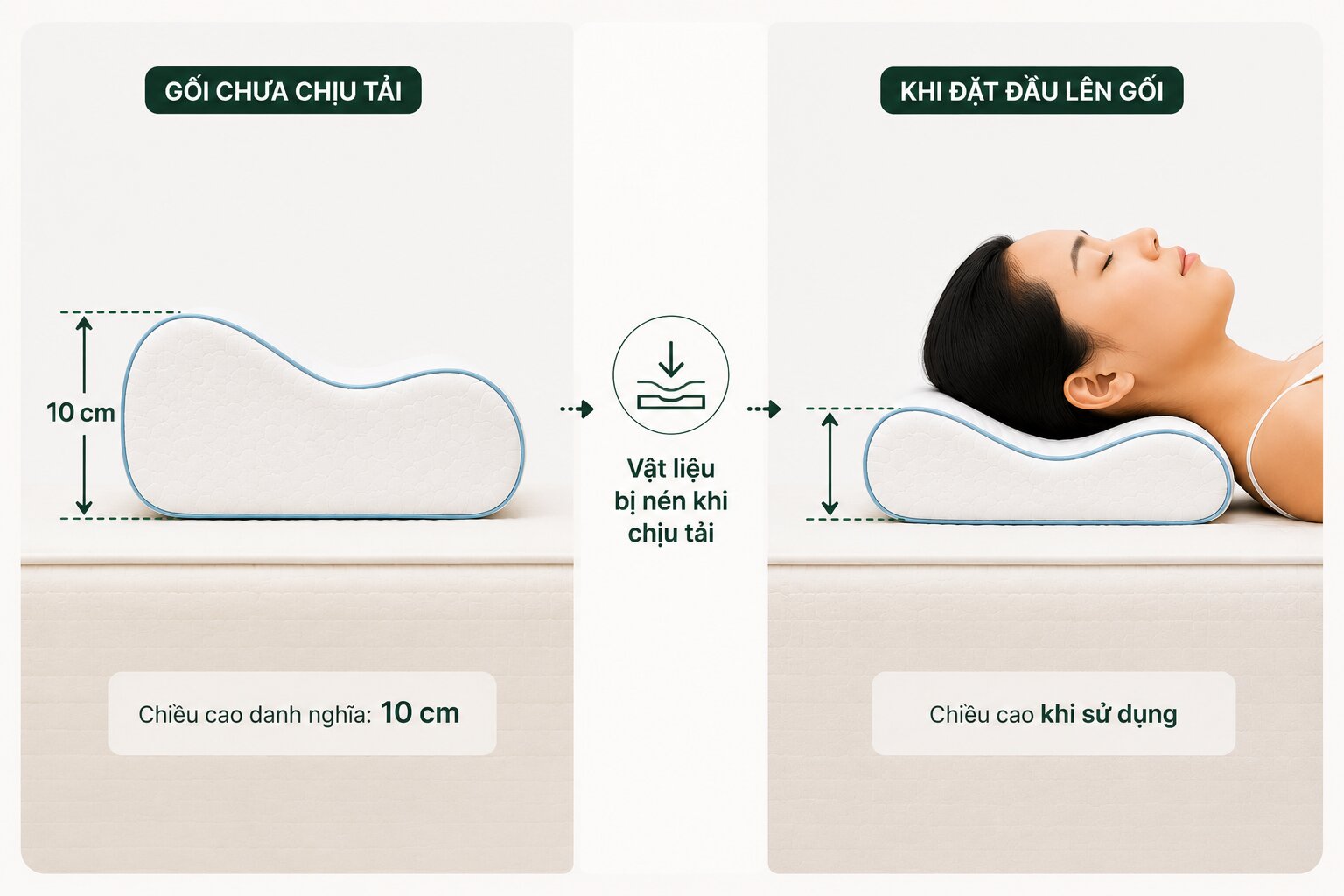 chiều cao thực tế của gối công thái học khi nằm