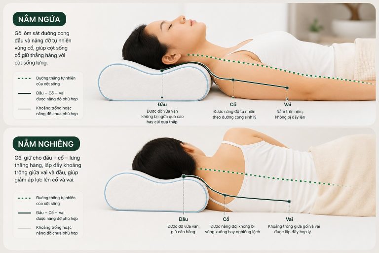 độ cao gối công thái học theo tư thế ngủ