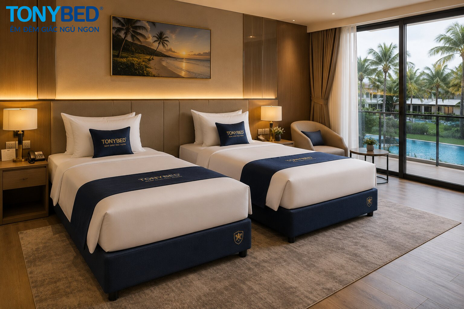 Dự án cung cấp đồng bộ giường divan và nệm khách sạn Tonybed