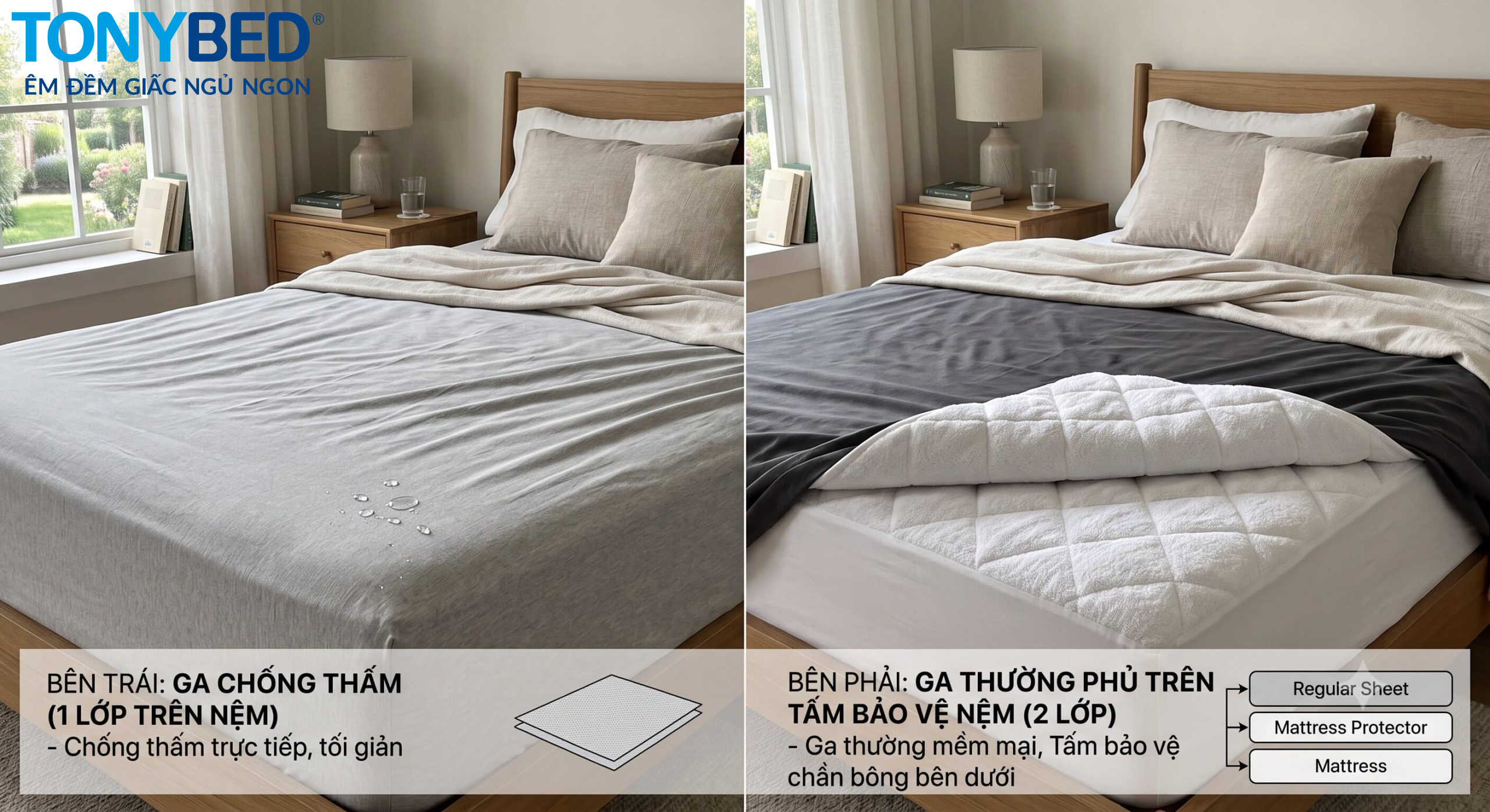ga chống thấm và tấm bảo vệ nệm khác nhau thế nào