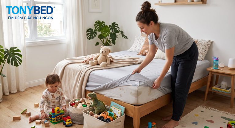 ga trải giường chống thấm cho gia đình có trẻ nhỏ
