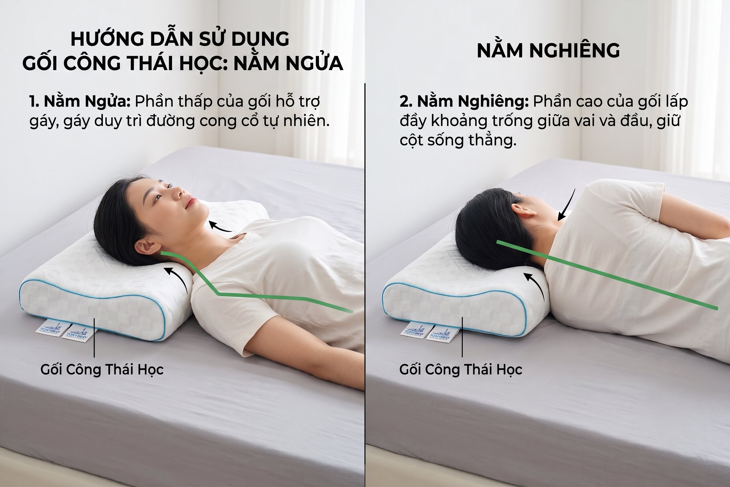 gối công thái học cho tư thế nằm ngửa và nằm nghiêng