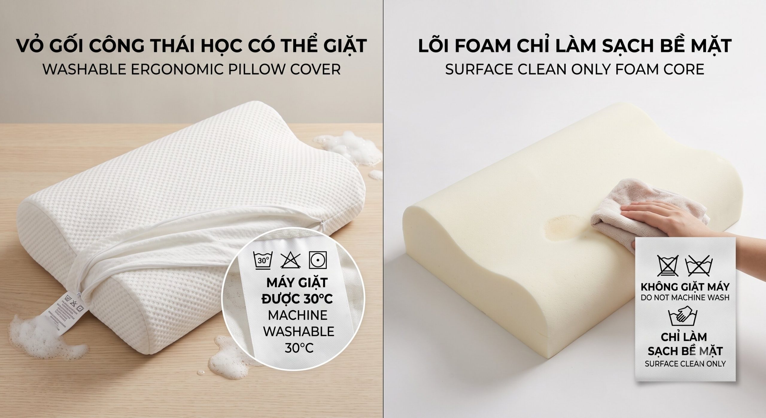 gối công thái học có giặt được không