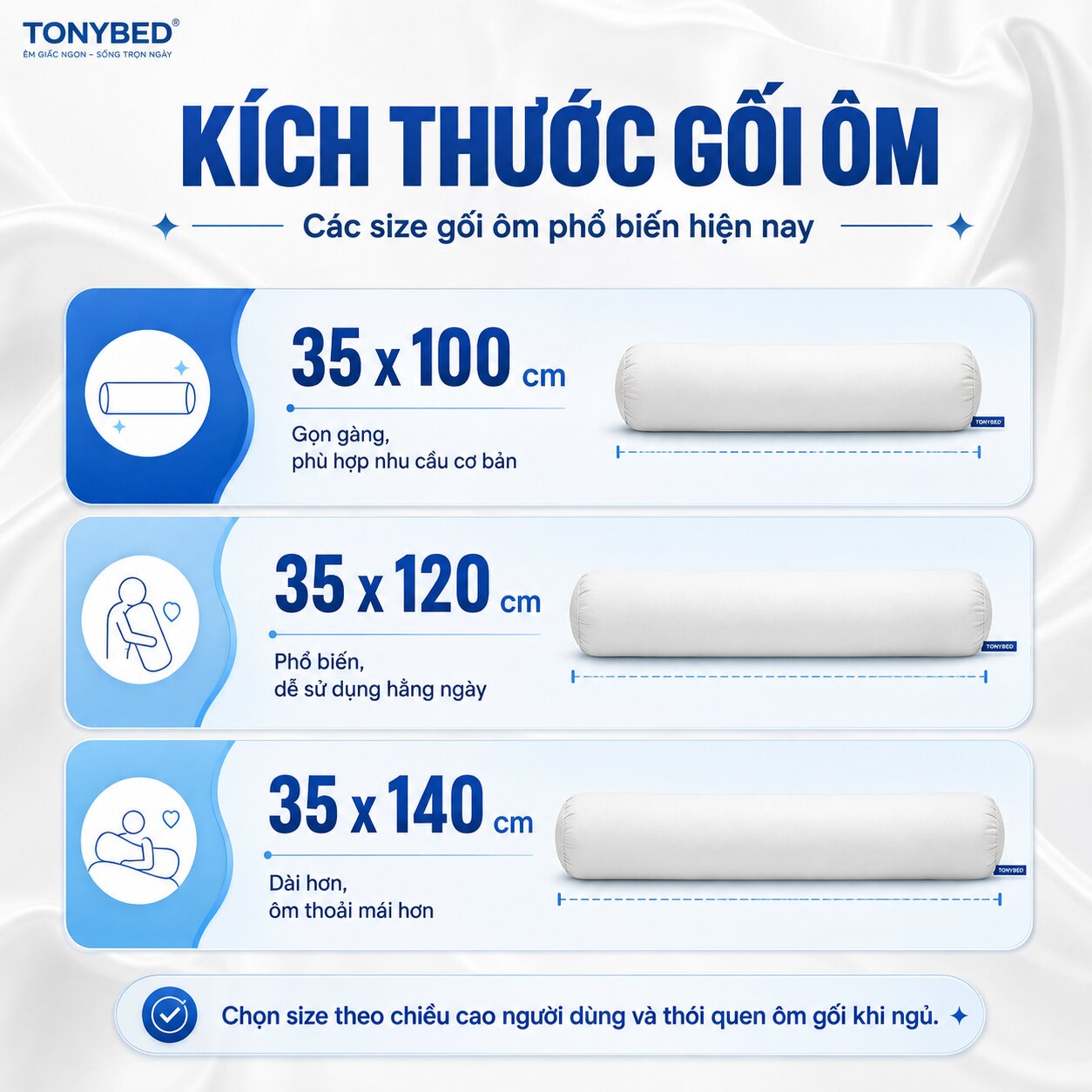 Kích thước gối ôm chuẩn