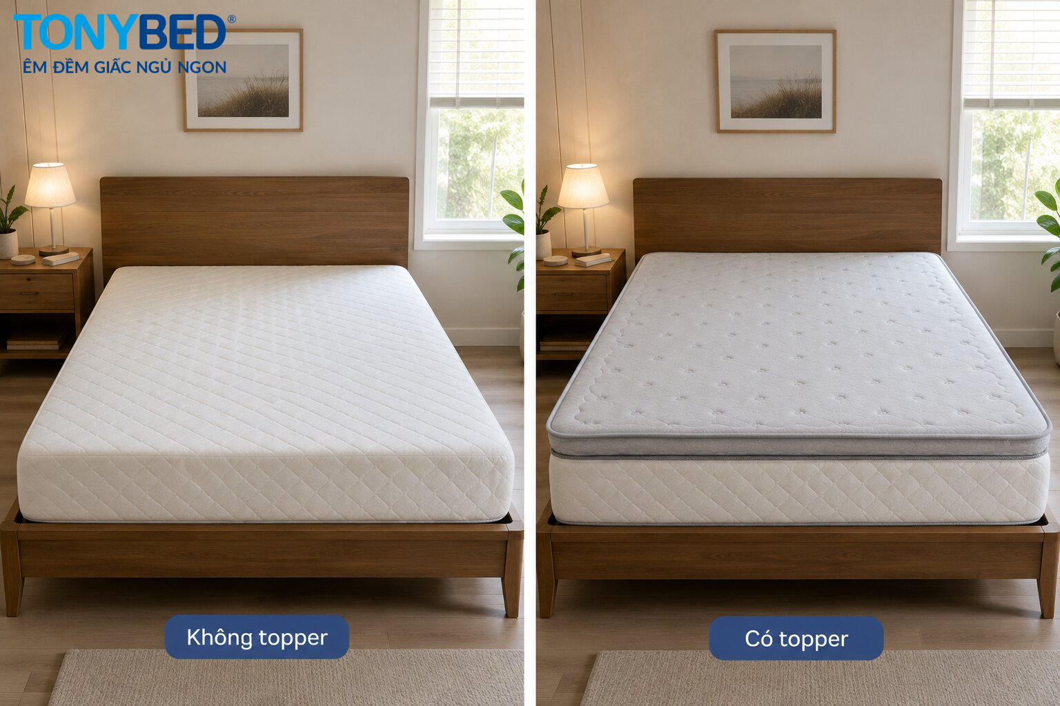 nệm còn phẳng sử dụng thêm topper