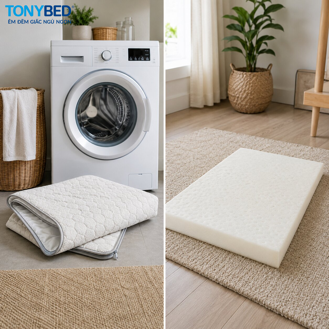 nệm topper có giặt bằng máy giặt được không