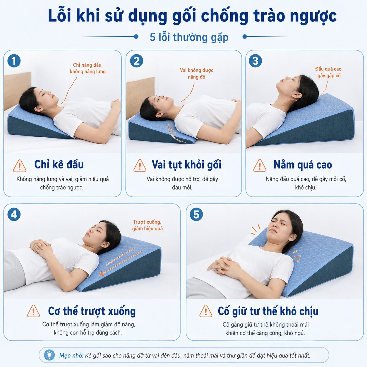 những lỗi khi sử dụng gối chống trào ngược