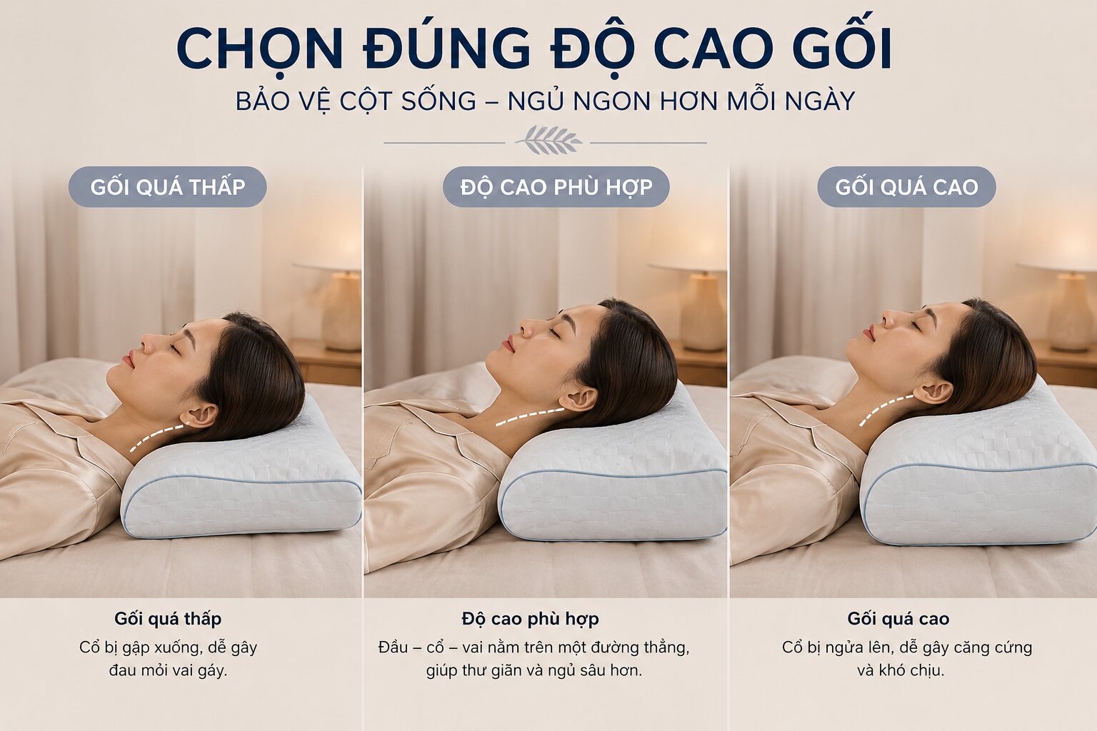 so sánh độ cao gối công thái học khi nằm