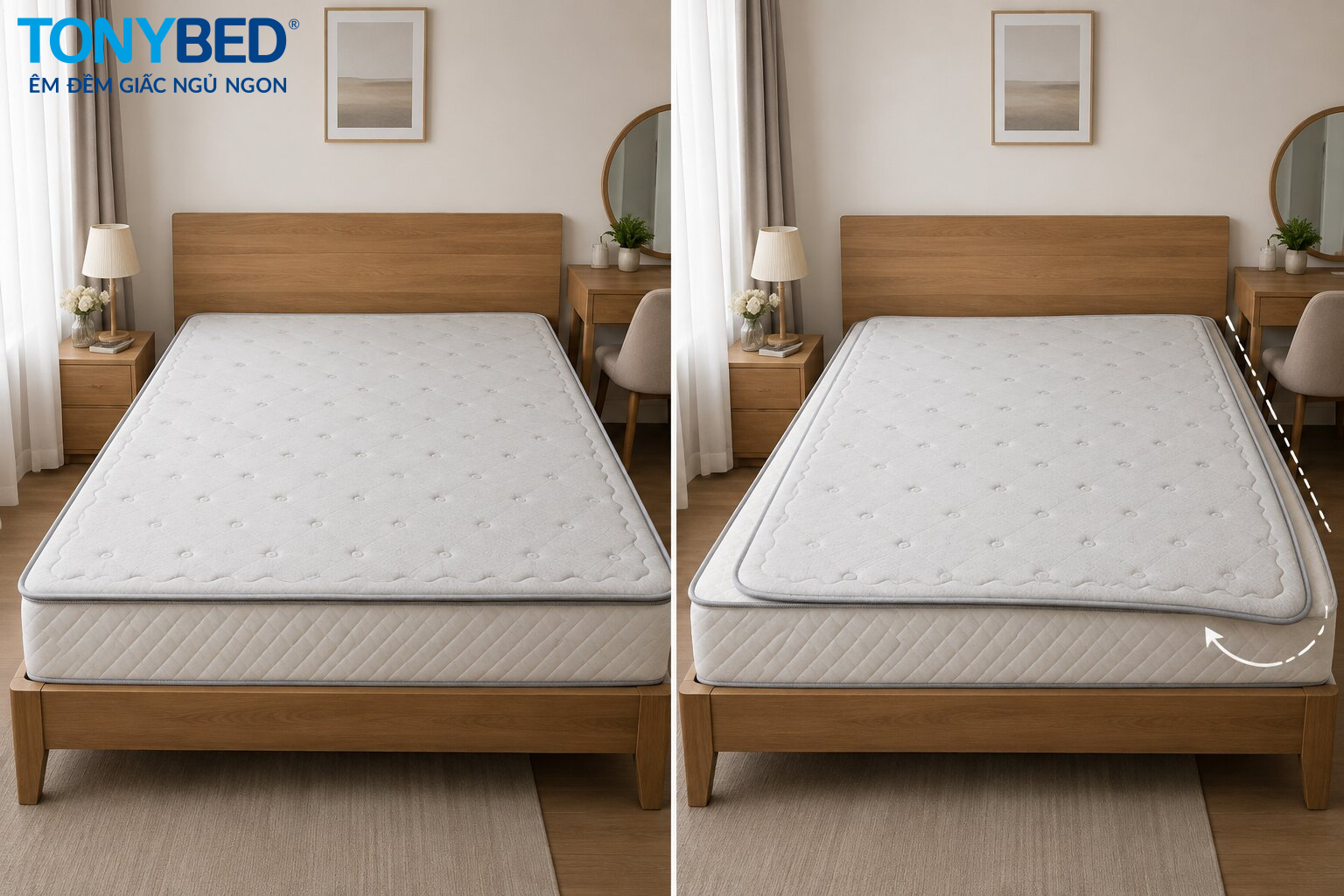 topper bị xê dịch trên bề mặt nệm