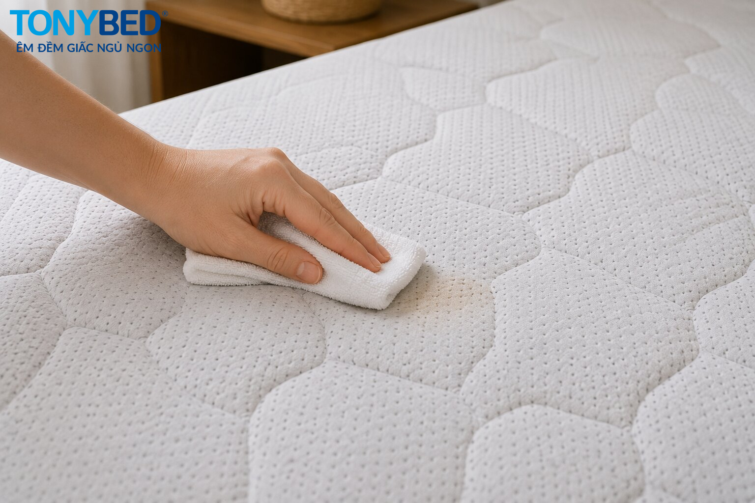 xử lý vết bẩn trên nệm topper