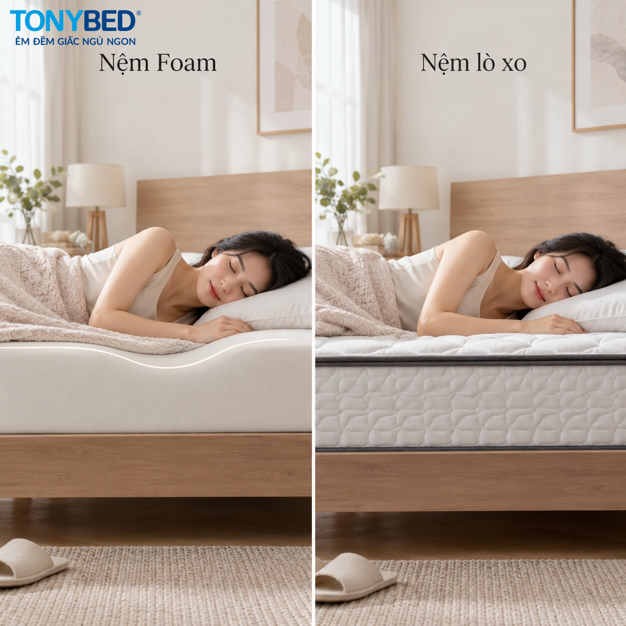 Cảm giác nằm trên nệm foam và nệm lò xo