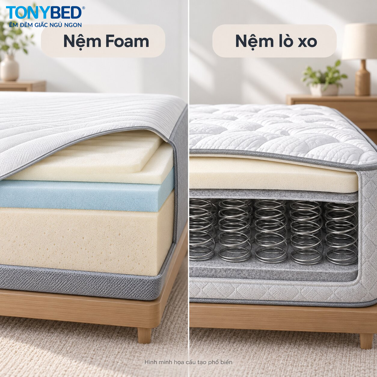 Cấu tạo nệm foam và nệm lò xo