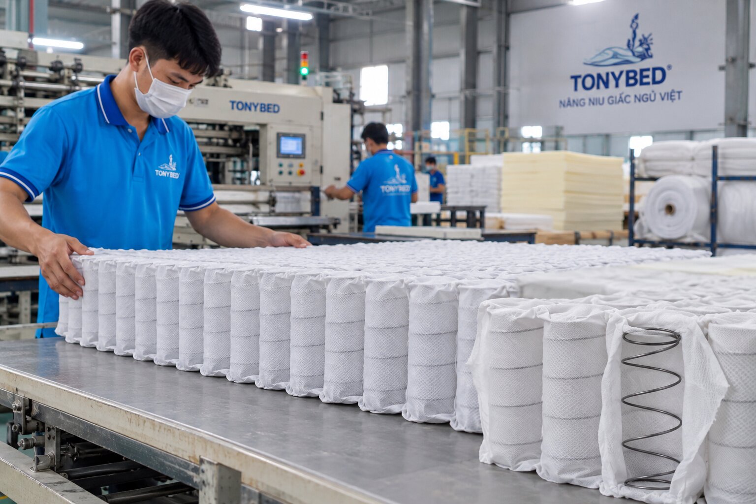 Hệ lò xo túi độc lập trước khi lắp vào nệm