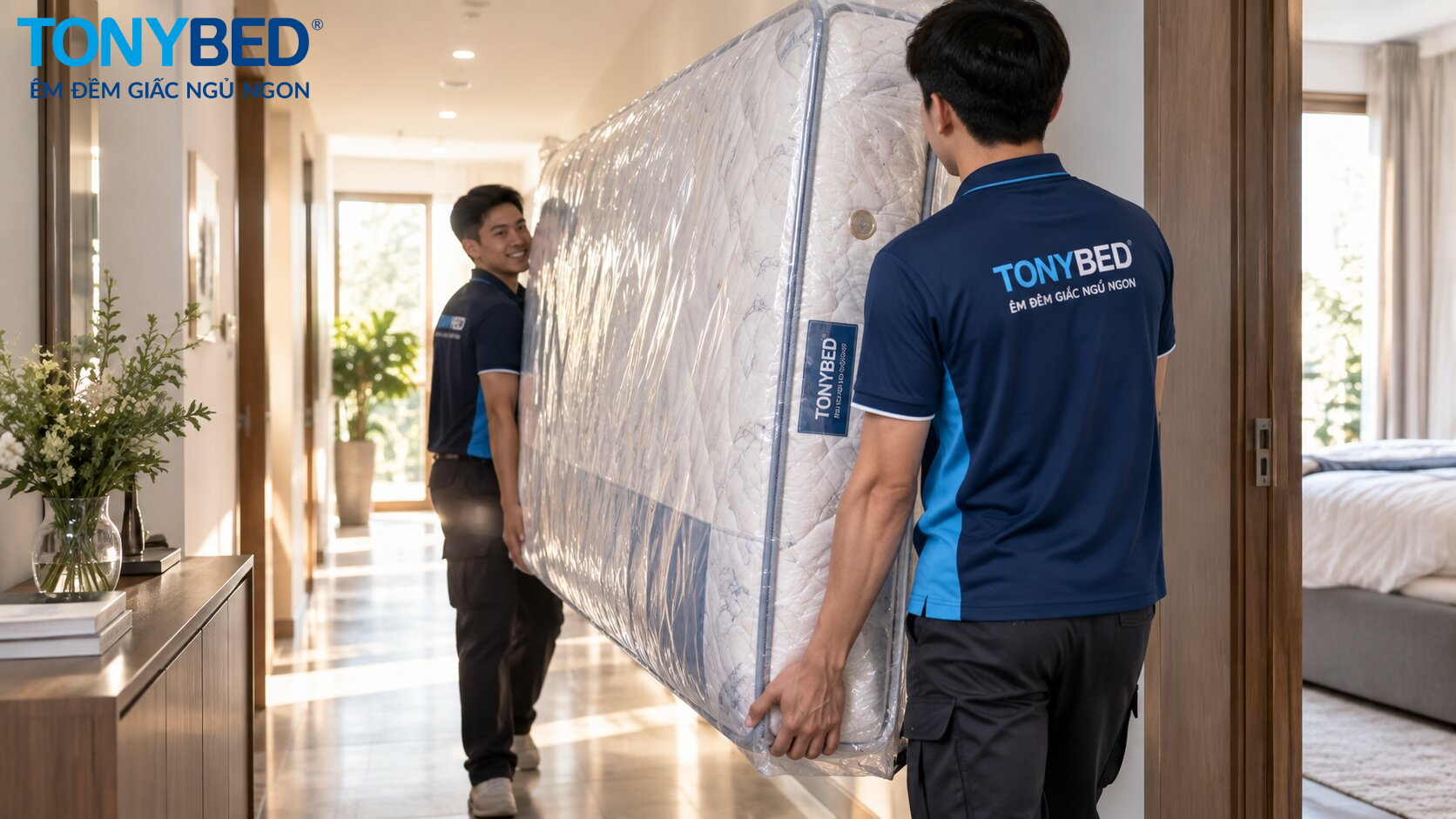 Hướng dẫn vận chuyển nệm lò xo thẳng đứng và bọc màng bảo vệ an toàn