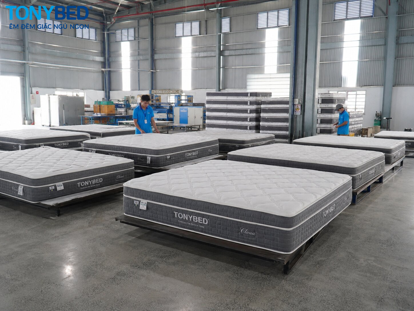 Nệm lò xo Tonybed hoàn thiện tại khu vực thành phẩm