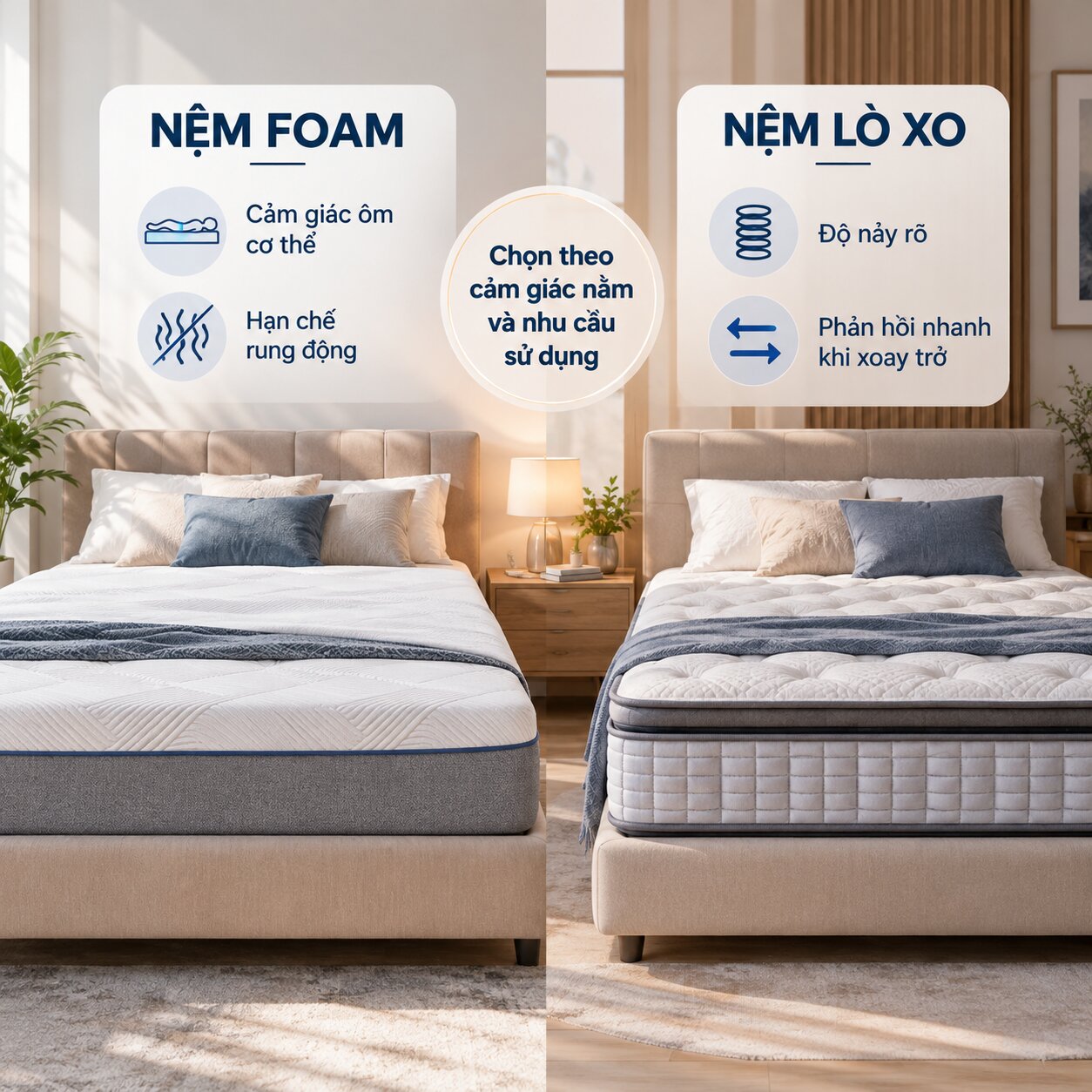 Nên chọn nệm foam hay nệm lò xo theo nhu cầu