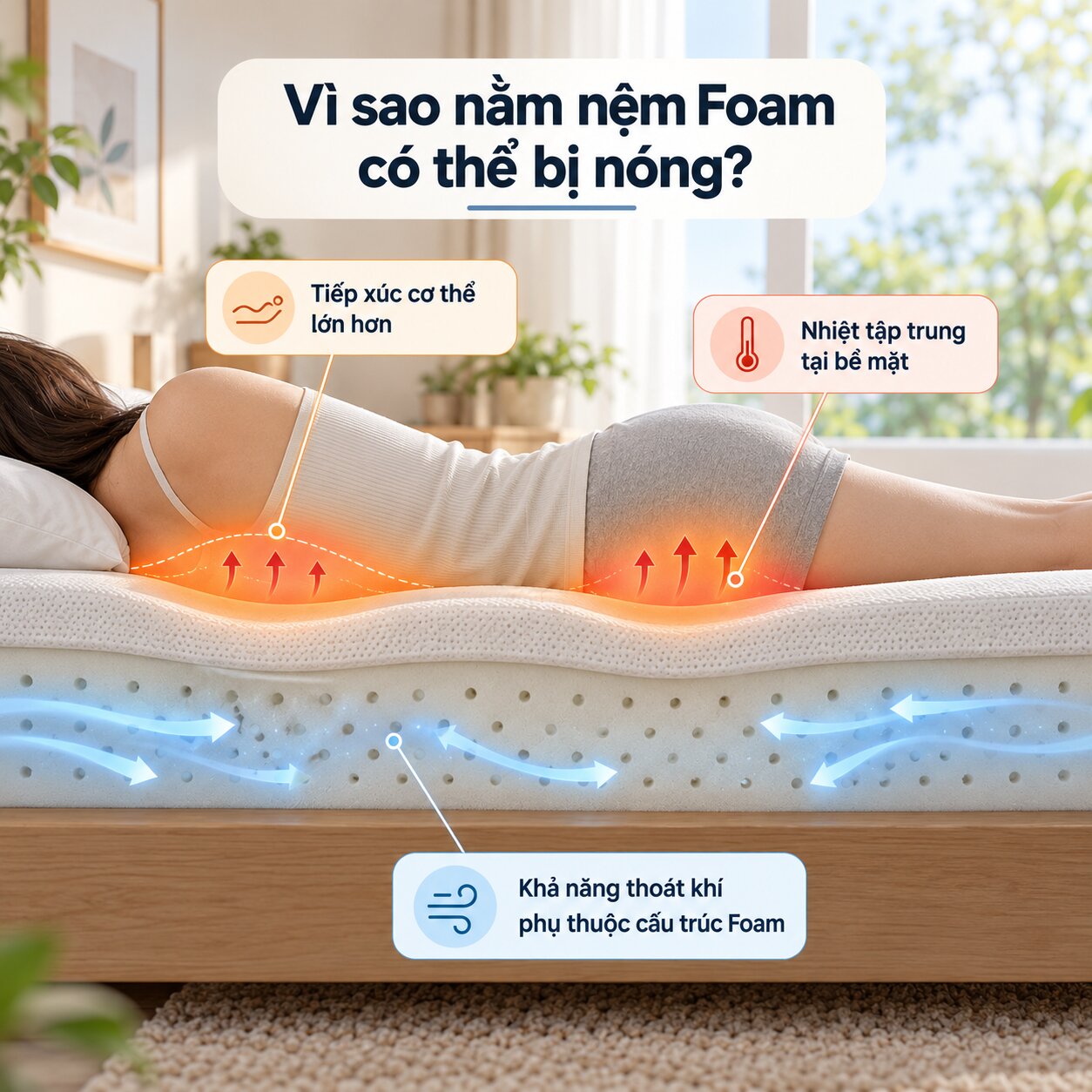 Nguyên nhân nằm nệm Foam có thể gây cảm giác nóng lưng