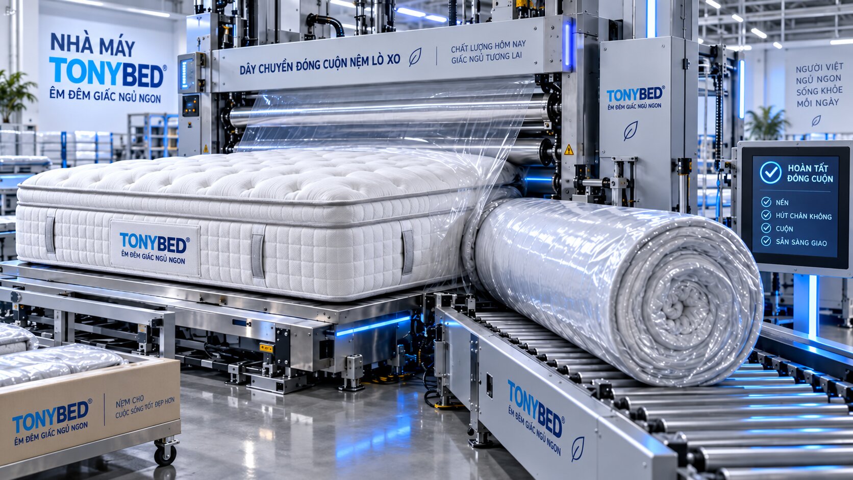 Quy trình nén cuộn nệm lò xo túi độc lập bằng công nghệ tự động