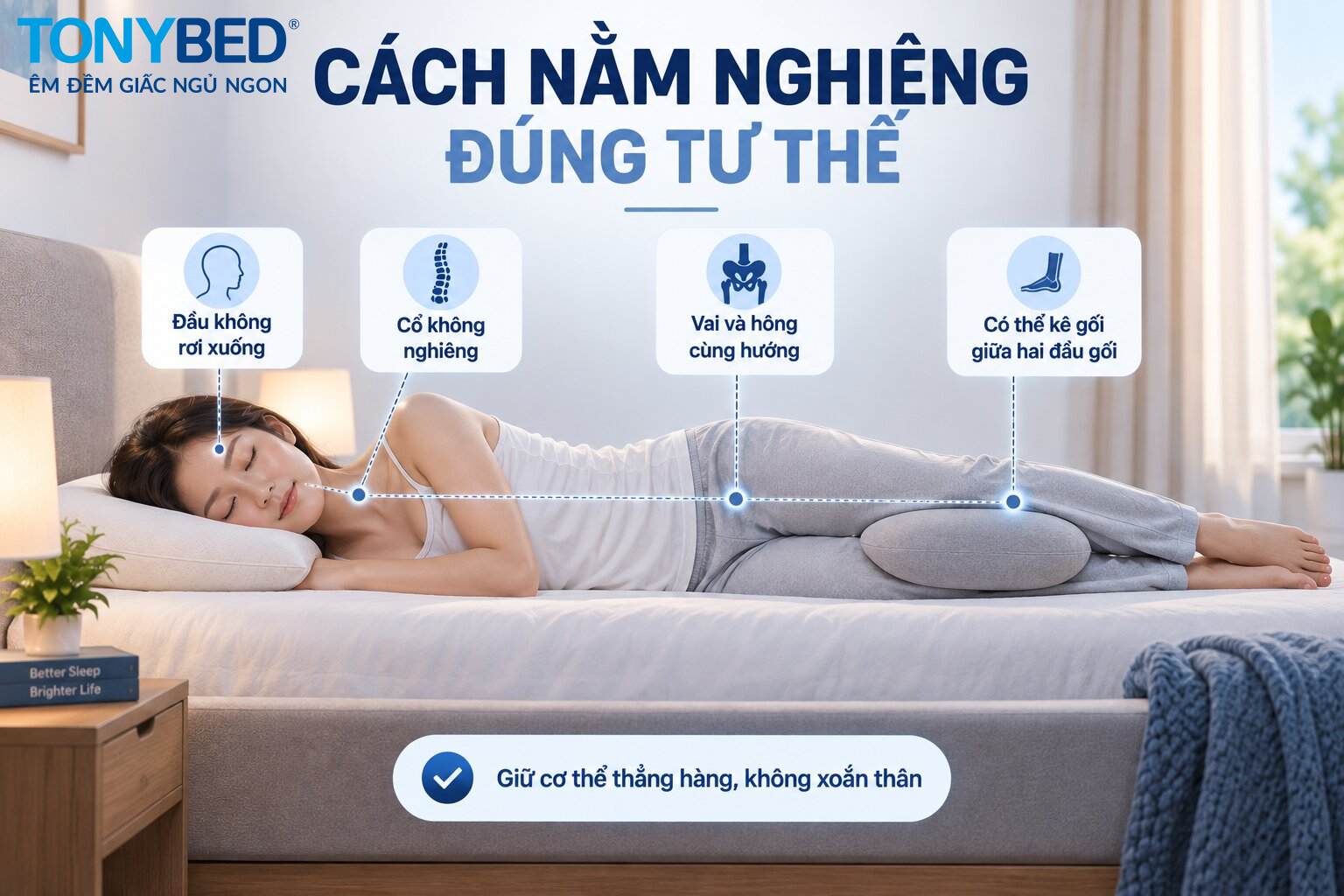 Cách nằm nghiêng đúng tư thế khi ngủ