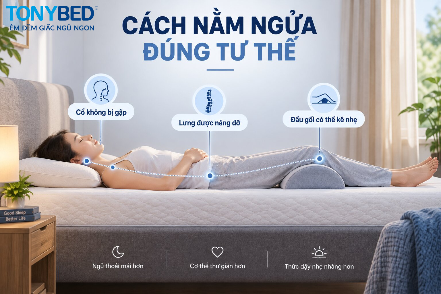 Cách nằm ngửa đúng tư thế khi ngủ