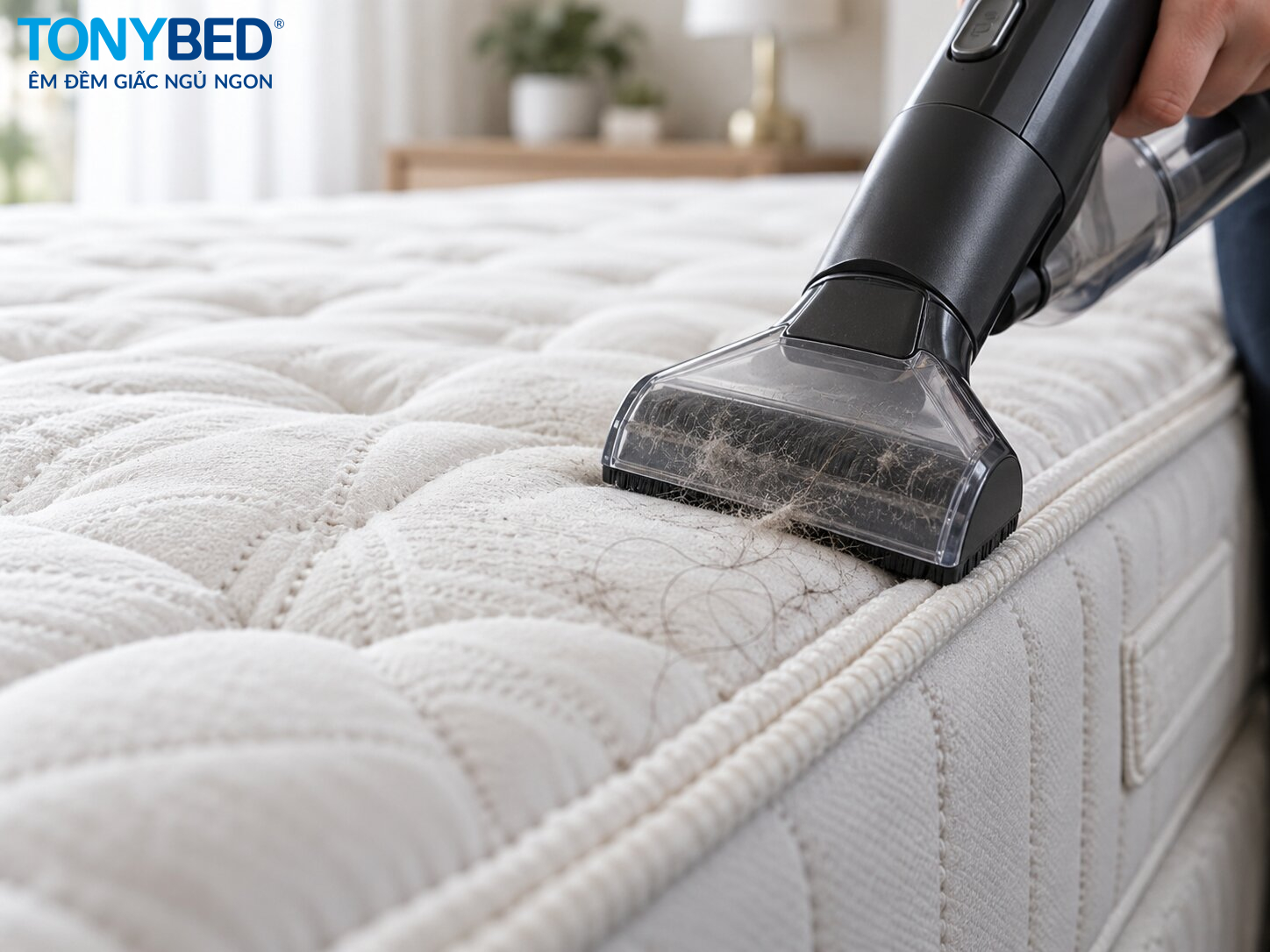 hút bụi nệm kỹ lưỡng tại các khe rãnh và đường viền